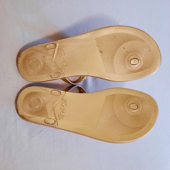 Michael Kors Womens Jet Set Jelly Flip Flop Gold-Tone Logo Size 8 Cork Footbed - Picture 5 of 7